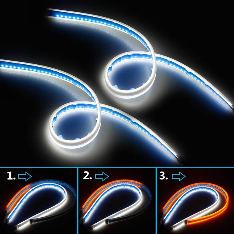 LEADTOPS Flexible LED Strip 2 Pcs 24 Inch Dual Color Headlight Surface Tube White & Amber Daytime Running Waterproof Switchback Sequential Lamp Turn Signal - Image 5